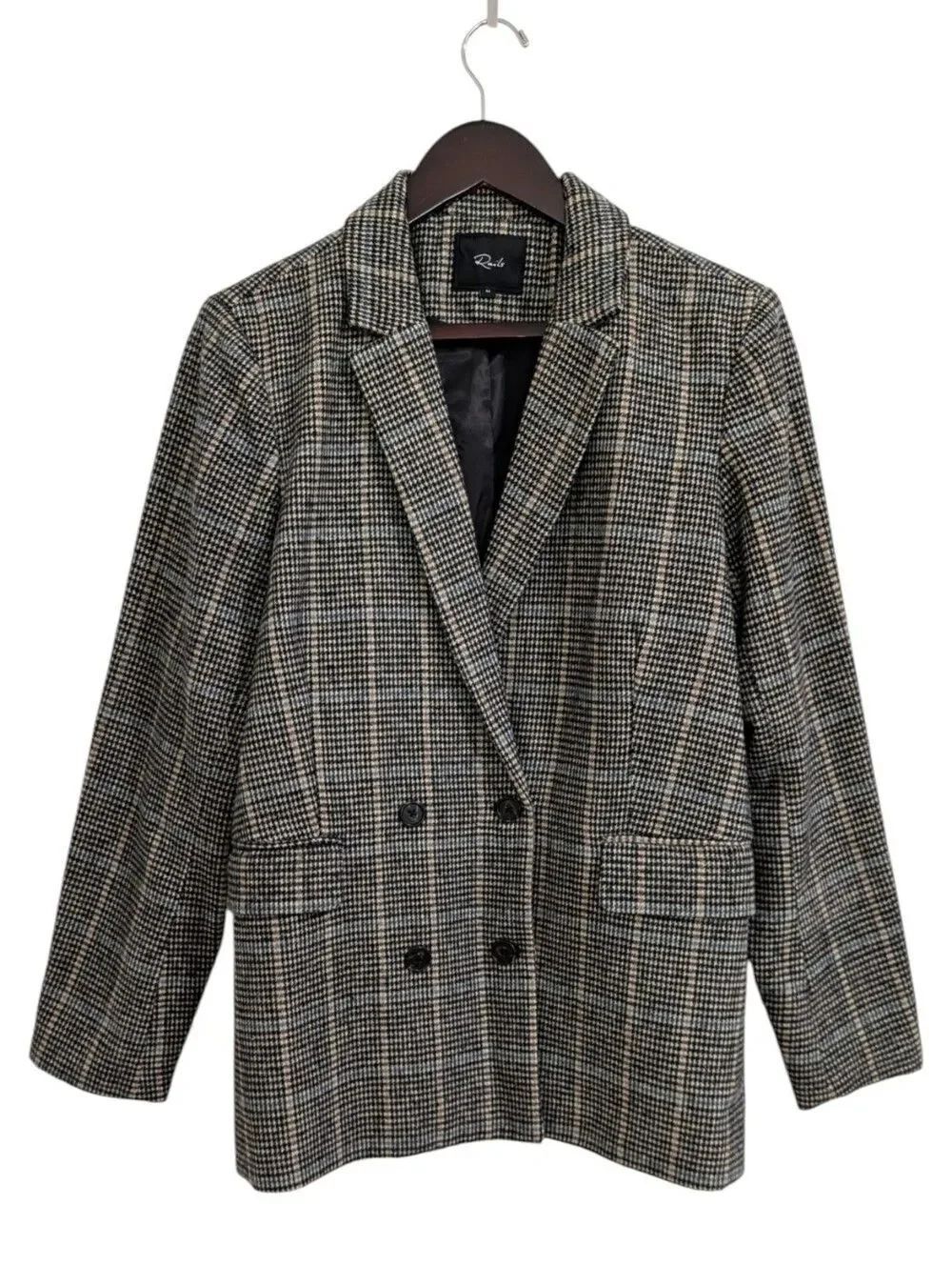 Rails Cody Sand Ash Houndstooth Plaid Double Breasted Blazer M